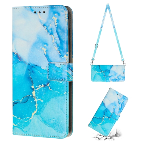 

For Samsung Galaxy S21 5G Crossbody Painted Marble Pattern Leather Phone Case(Blue Green)