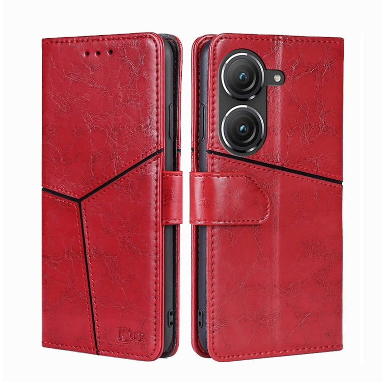 

For Asus Zenfone 9 Geometric Stitching Leather Phone Case(Red)