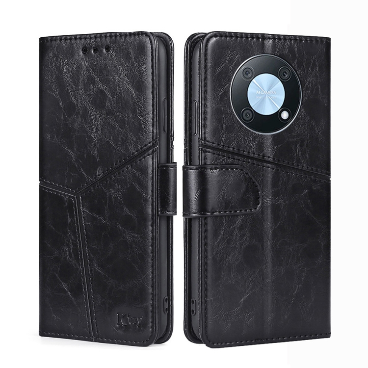 

For Huawei nova Y90 4G Geometric Stitching Leather Phone Case(Black)