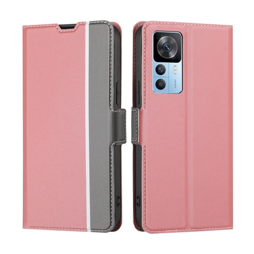 

For Xiaomi Redmi K50 Ultra/Xiaomi 12T/Xiaomi 12T Pro Twill Texture Side Button Leather Phone Case(Pink)