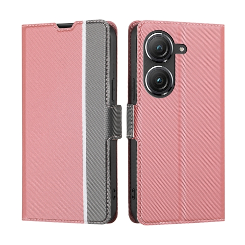 

For Asus Zenfone 9 Twill Texture Side Button Leather Phone Case(Pink)