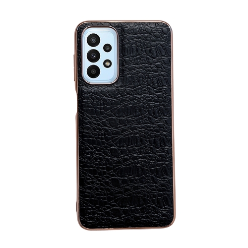 

For Samsung Galaxy A13 4G Sky Series Nano Electroplating Genuine Leather Phone Case(Black)