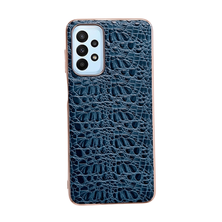 

For Samsung Galaxy A23 4G / 5G Sky Series Nano Electroplating Genuine Leather Phone Case(Blue)