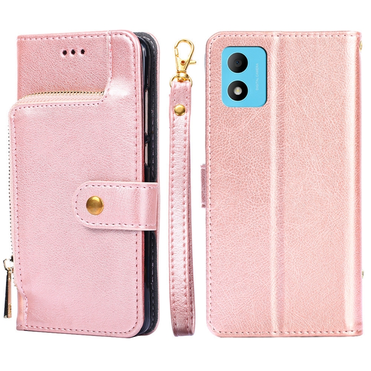 

For TCL 305i Zipper Bag Leather Phone Case(Rose Gold)