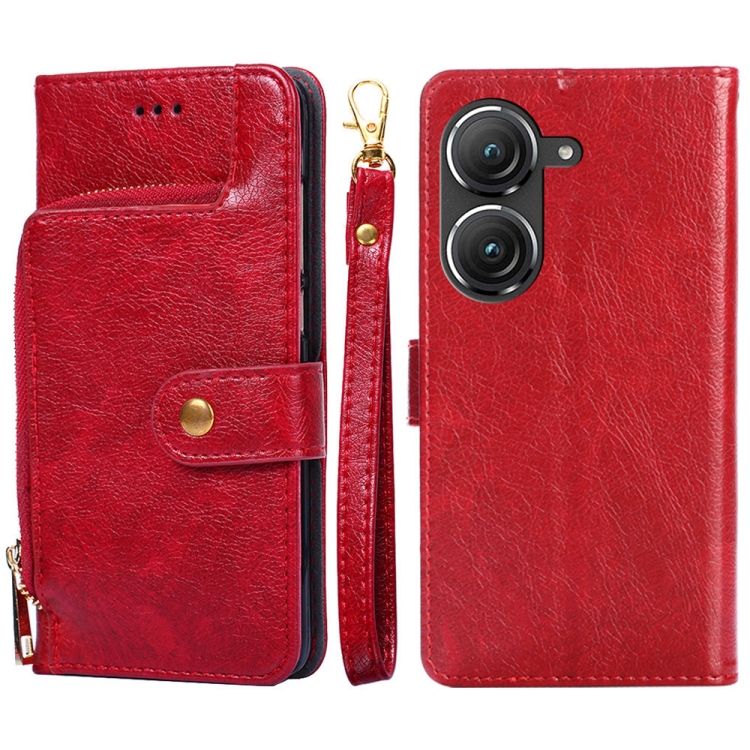 

For Asus Zenfone 9 Zipper Bag Leather Phone Case(Red)