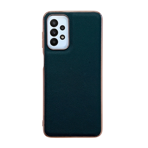 

For Samsung Galaxy A13 4G Waves Series Nano Electroplating Genuine Leather Phone Case(Green)