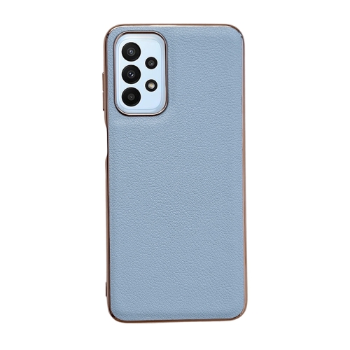 

For Samsung Galaxy A23 4G / 5G Waves Series Nano Electroplating Genuine Leather Phone Case(Blue)