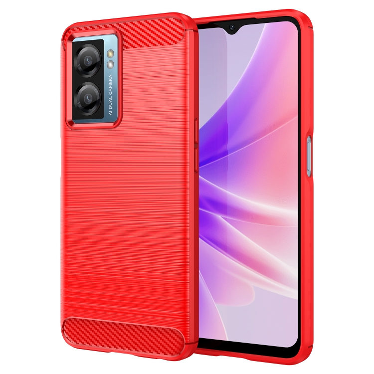 

For OPPO A77 4G Brushed Texture Carbon Fiber Shockproof TPU Phone Case(Red)