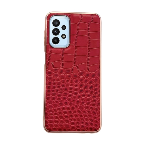 

For Samsung Galaxy A13 4G Crocodile Texture Genuine Leather Nano Electroplating Phone Case(Red)