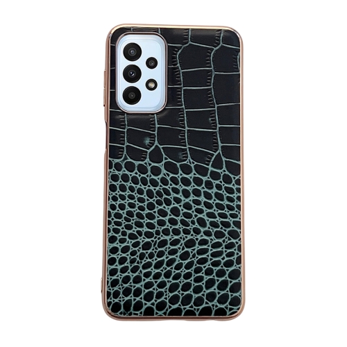 

For Samsung Galaxy A23 4G / 5G Crocodile Texture Genuine Leather Nano Electroplating Phone Case(Dark Green)