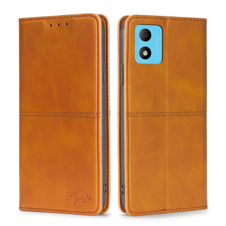 

For TCL 305i Cow Texture Magnetic Horizontal Flip Leather Phone Case(Light Brown)