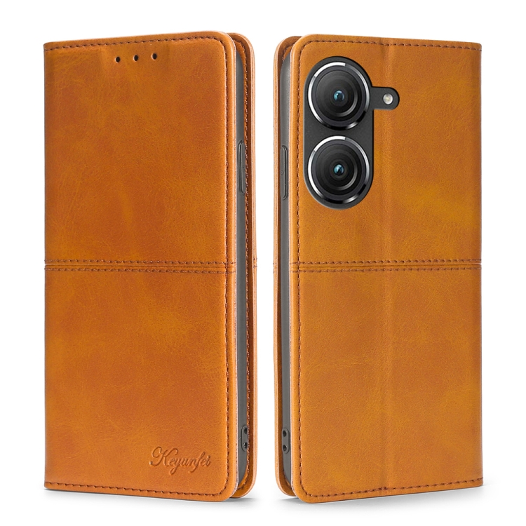 

For Asus Zenfone 9 Cow Texture Magnetic Horizontal Flip Leather Phone Case(Light Brown)