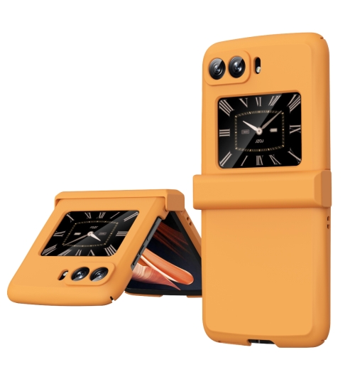 

For Motorola Moto Razr 2022 Skin Feel Macaron Three-piece Set Hinge Phone Case(Orange)