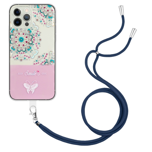 

Bronzing Butterfly Flower TPU Phone Case with Lanyard For iPhone 13 Pro(Peacock Flower)