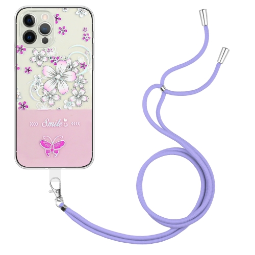 

Bronzing Butterfly Flower TPU Phone Case with Lanyard For iPhone 12 Pro(Cherry Blossoms)