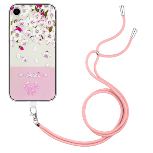 

Bronzing Butterfly Flower TPU Phone Case with Lanyard For iPhone XR(Peach Blossoms)
