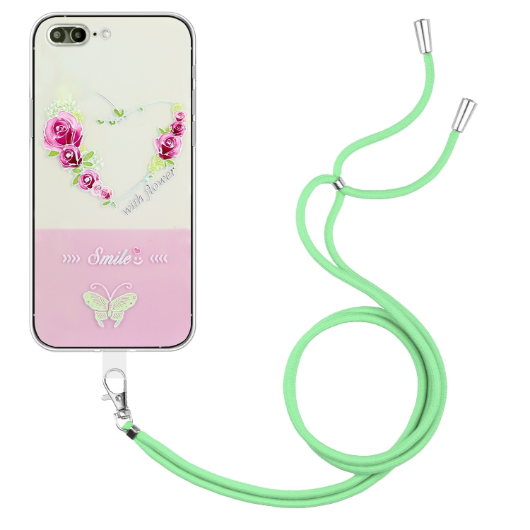 

Bronzing Butterfly Flower TPU Phone Case with Lanyard For iPhone 8 Plus / 7 Plus(Rose Heart)