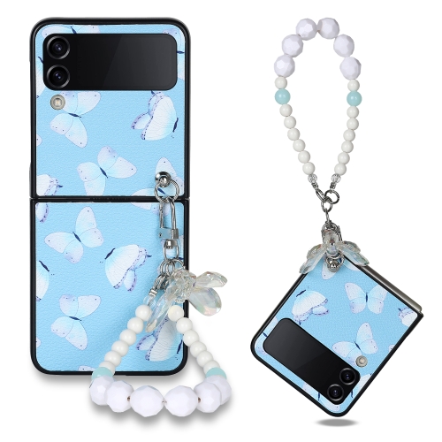 

For Samsung Galaxy Z Flip4 TPU Shockproof Folding Protective Phone Case with Bracelet(Blue Butterfly)