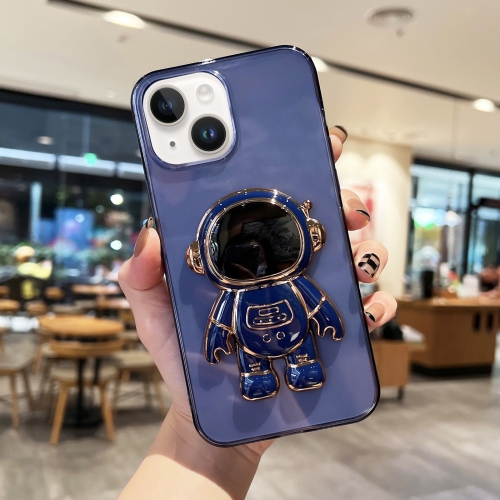 

For iPhone 14 Plating Astronaut Holder TPU Phone Case (Dark Blue)