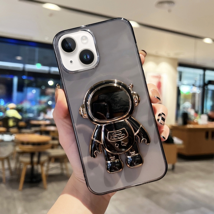 

Plating Astronaut Holder TPU Phone Case For iPhone 14 Plus(Black)