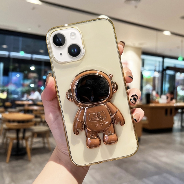 

For iPhone 14 Plus Plating Astronaut Holder TPU Phone Case (Yellow)