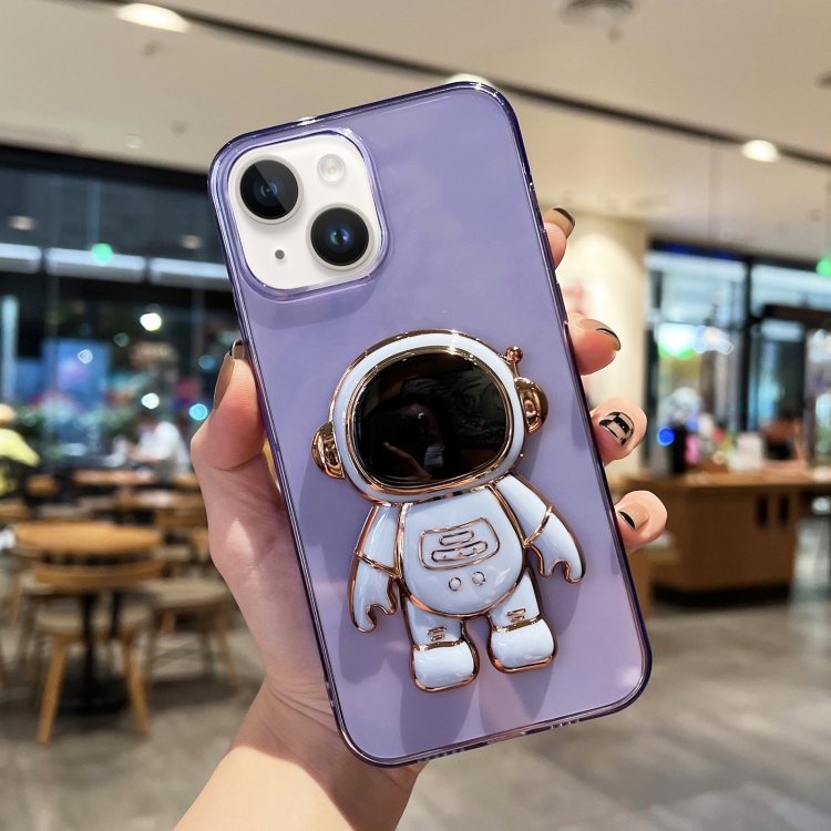 

For iPhone 13 Plating Astronaut Holder TPU Phone Case(Purple)