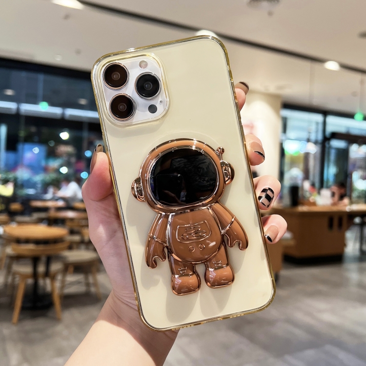 

For iPhone 13 Pro Max Plating Astronaut Holder TPU Phone Case (Yellow)