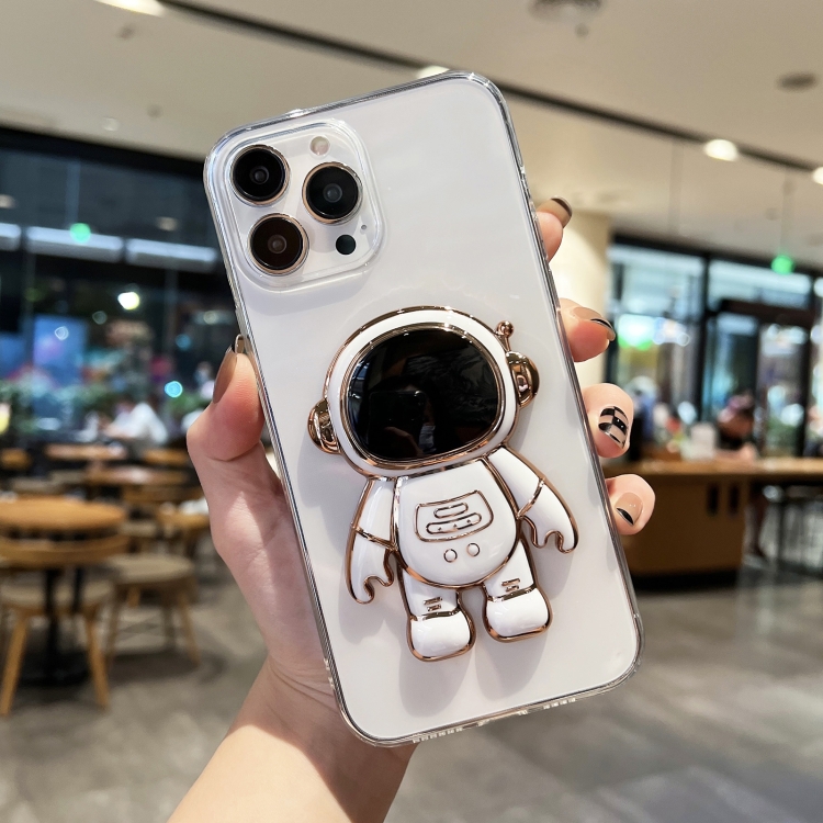 

Plating Astronaut Holder TPU Phone Case For iPhone 12(Transparent White)