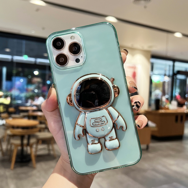 

Plating Astronaut Holder TPU Phone Case For iPhone 12 Pro Max(Green)