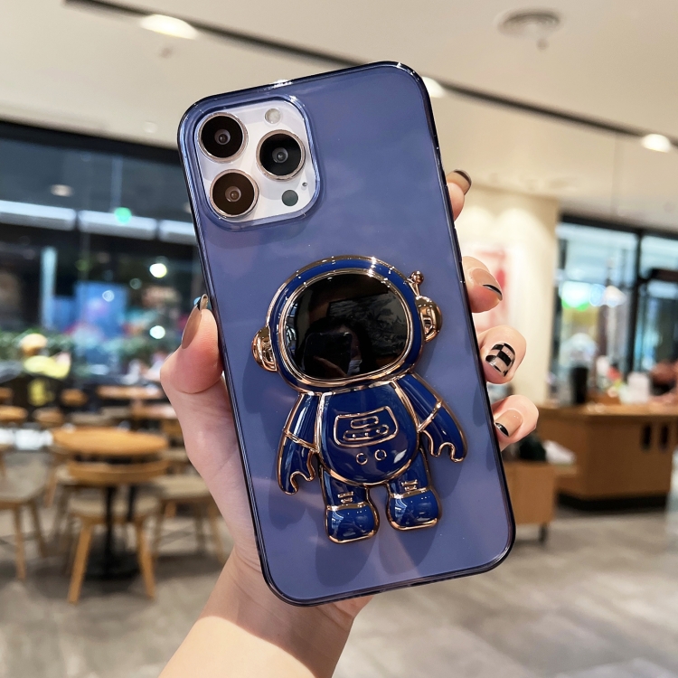 

Plating Astronaut Holder TPU Phone Case For iPhone 12 Pro Max(Dark Blue)