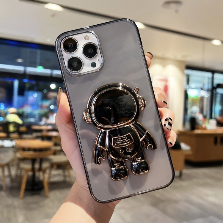 

Plating Astronaut Holder TPU Phone Case For iPhone 11 Pro Max(Black)