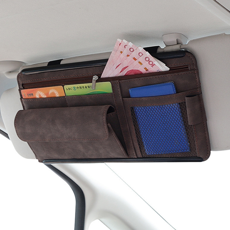 

2 PCS Car Sun Viso Sheepskin Leather Storage Bag(Brown)