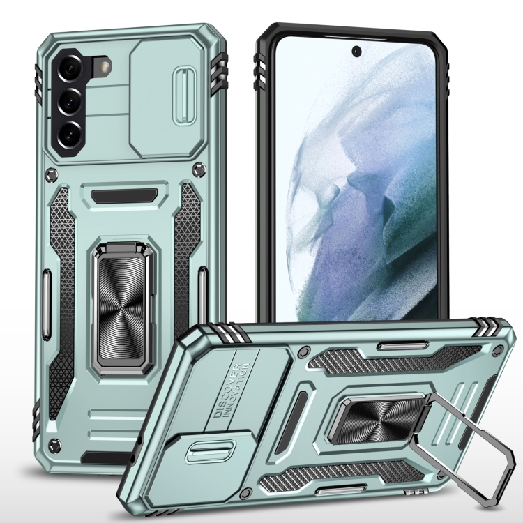 

For Samsung Galaxy S22 5G Armor PC + TPU Camera Shield Phone Case(Alpine Green)