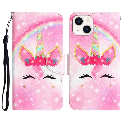 

For iPhone 14 Plus Colored Drawing Leather Phone Case (Unicorn)