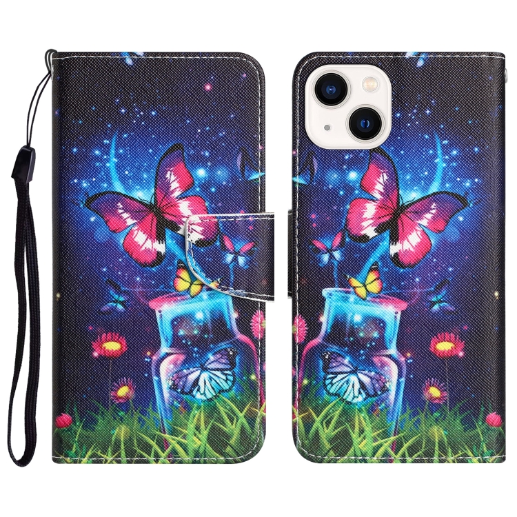 

Colored Drawing Leather Phone Case For iPhone 13(Bottle Butterfly)