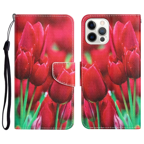 

Colored Drawing Leather Phone Case For iPhone 12 Pro Max(Tulips)