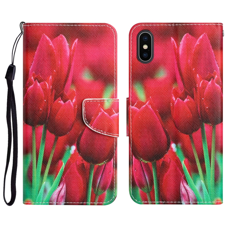 

Colored Drawing Leather Phone Case For iPhone XS Max(Tulips)