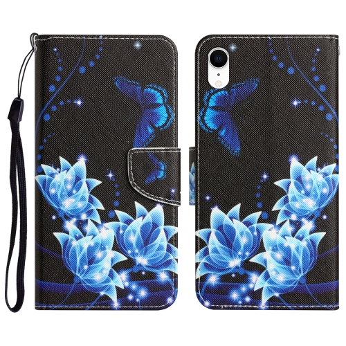 

Colored Drawing Leather Phone Case For iPhone XR(Blue Butterfly)