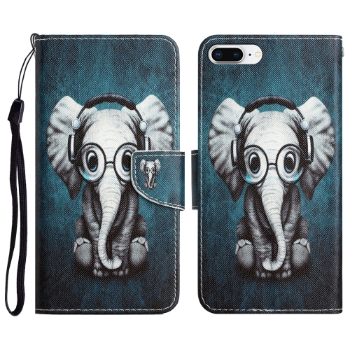 

Colored Drawing Leather Phone Case For iPhone 7 Plus / 8 Plus(Earphone Elephant)