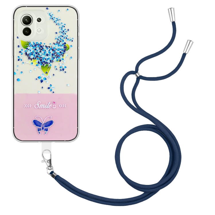 

For Samsung Galaxy A22 5G Bronzing Butterfly Flower TPU Phone Case with Lanyard(Hydrangea)
