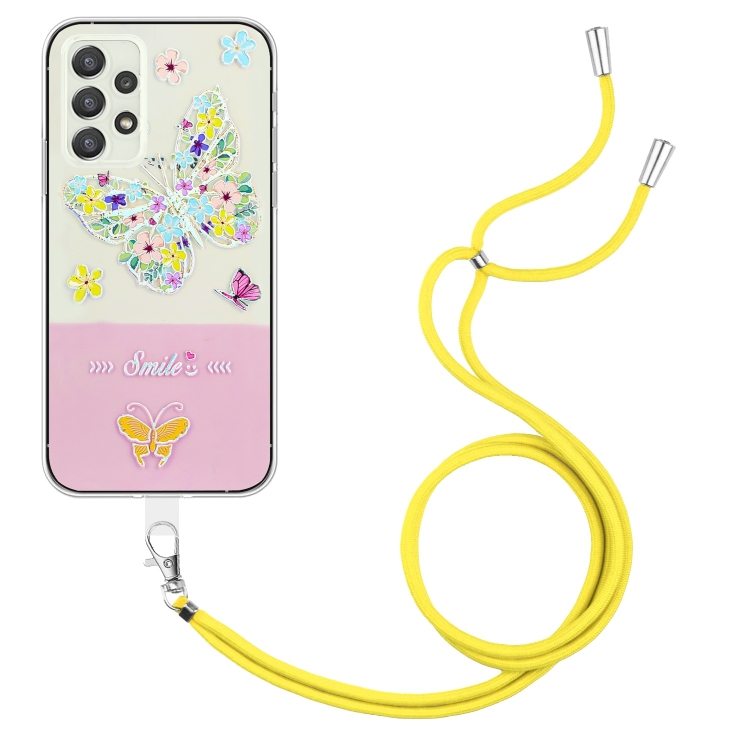 

For Samsung Galaxy A23 5G Bronzing Butterfly Flower TPU Phone Case with Lanyard(Colorful Butterfly)