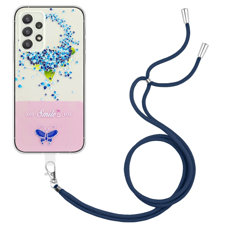 

For Samsung Galaxy A32 5G Bronzing Butterfly Flower TPU Phone Case with Lanyard(Hydrangea)