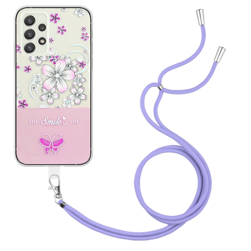 

For Samsung Galaxy A73 5G Bronzing Butterfly Flower TPU Phone Case with Lanyard(Cherry Blossoms)