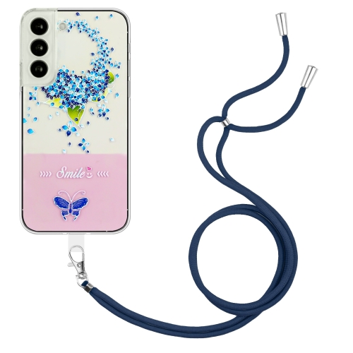 

For Samsung Galaxy S21 5G Bronzing Butterfly Flower TPU Phone Case with Lanyard(Hydrangea)