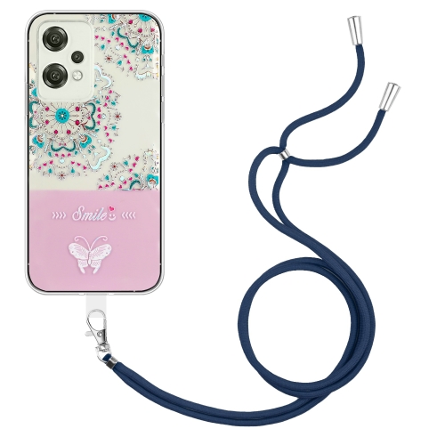 

For OnePlus Nord CE 2 Lite 5G Bronzing Butterfly Flower TPU Phone Case with Lanyard(Peacock Flower)