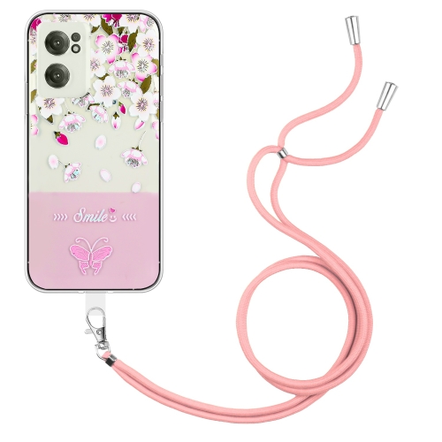 

For OnePlus Nord CE 2 5G Bronzing Butterfly Flower TPU Phone Case with Lanyard(Peach Blossoms)