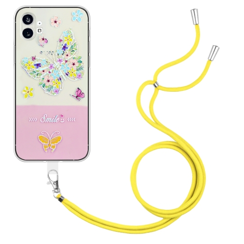 

For Nothing Phone 1 Bronzing Butterfly Flower TPU Phone Case with Lanyard(Colorful Butterfly)