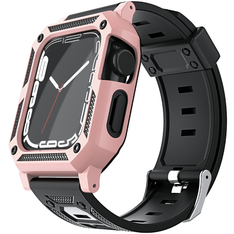 

Military Silicone Watch Band + Watch Case Set For Apple Watch Series 8&7 45mm / SE 2&6&SE&5&4 44mm(Pink)