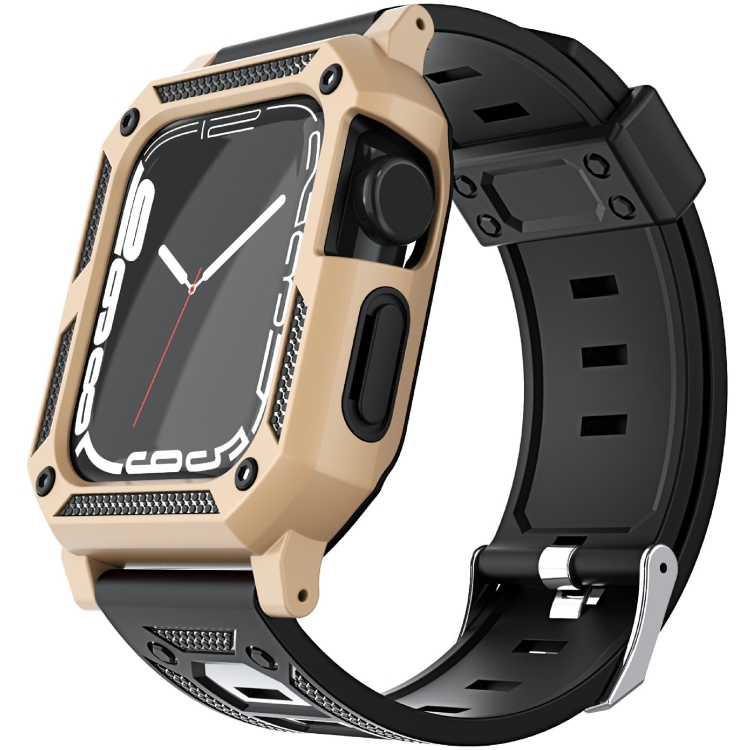 

Military Silicone Watch Band + Watch Case Set For Apple Watch Series 8&7 41mm / SE 2&6&SE&5&4 40mm(Gold)
