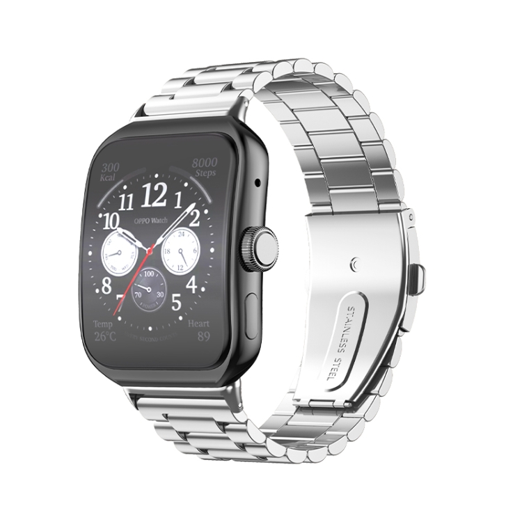 

For OPPO Watch 3 Pro Three-bead Flat Buckle Stainless Steel Watch Band(Silver)